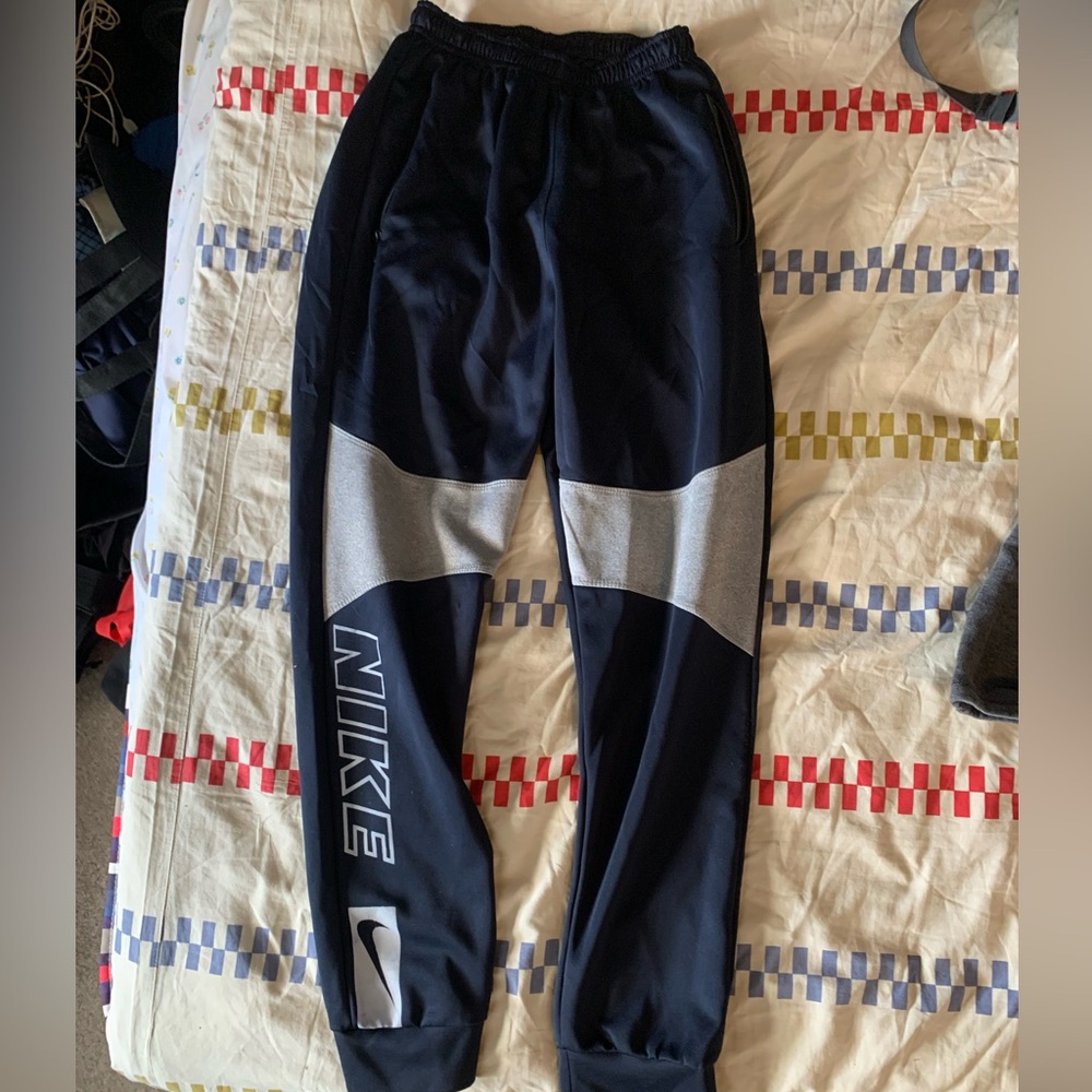 Sleek Nike Blue and Grey Athletic Pants W/ Zipper Pockets SZ M
